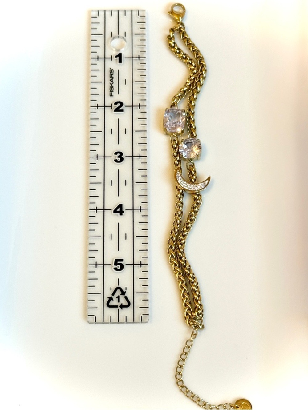 Gold Celestial Crescent Moon Crystal Double Chain Bracelet NWT - Picture 7 of 8